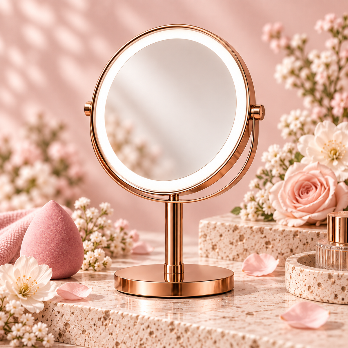 Rose Gold LED Tabletop Makeup Mirror