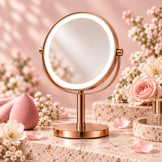 Rose Gold LED Tabletop Makeup Mirror