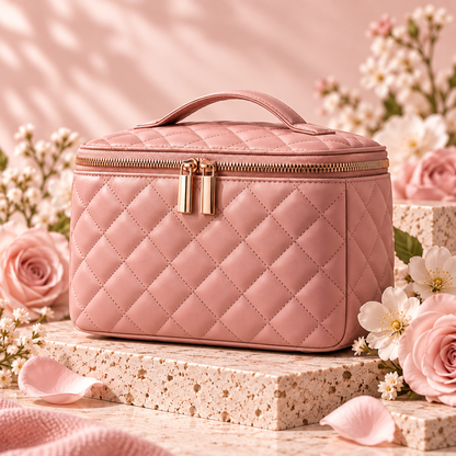 Pink Quilted Makeup Tool Storage Kit