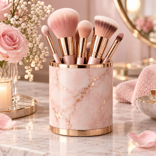 Pink Marble-look Makeup Brush Holder